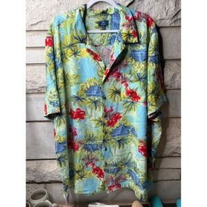 George Mens 3XL Flamingo Paradise Tropical Hawaiian Camp Shirt Blue GM29Y065B